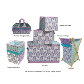 Bacati - Paisley Kids Storage (Laundary Hamper with Wooden Frame and Mesh Liner, Lilac/Purple/Aqua)