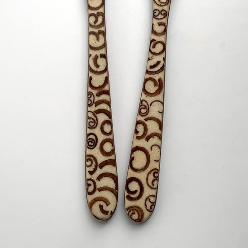 VIE Salad Servers, Coconut Wood with Cinnamon Inlay, 30x7cm