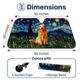 Golden Art Windshield Sun Shade for Car SUV Truck (55x30 Inches), Sun Shade Windshield, Shades for Front Windows, Sunshade for Car Windshield, Protector Blocks UV