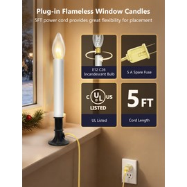 Konictom 4 Pack Electric Window Candles Lights with Pewter Plated Base, On/Off Switch Plug in Window Candles Lamp with 7w Light Bulb for Home Holiday Christmas Party Decorations