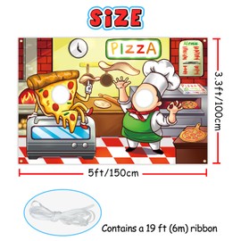 Pizza Party Backdrop 5 x 3.3 ft, Pizza Restaurant Photography Background, Pizza and Chef Face Cutout Photo Props, Pizza Birthday Party Decoration, Pizza Lover Face in Hole Selfie Photo Prop