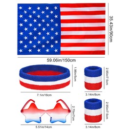 American Flag Cape Sunglasses USA Country Flag Red White Blue Sweatband Wristbands Set Retro Patriotic Accessories US Flag Day Party Costume for Independence Day 4th of July Adult Celebration