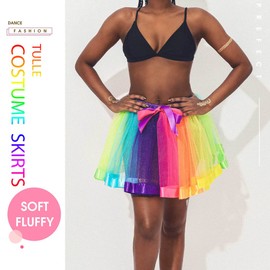 TWINKLEDE Rainbow Tutu Skirt Pride Colorful Rave Festival Costume Skirts for Women Adult (A Rainbow)