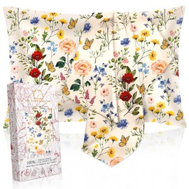 Miss Adola 2 Pack Mulberry Silk Pillowcase for Hair and Skin - Standard Size 26 x 20 Inches with Hidden Zipper Beige Flower 19 Momme Soft Sleeping Silk Pillow Case for Women, Moms