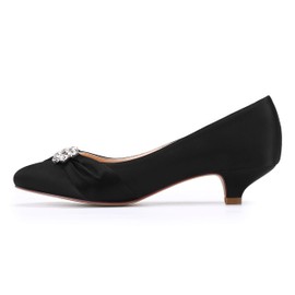 ERIJUNOR Zapatos de tacón de Gatito con Diamantes de imitación de satén para Mujer con Puntera Cerrada, Negro, 10