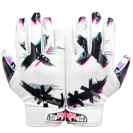 TAQCHA Jester Cross Eyed White Football Gloves - Dominance Unleash Skill and Style Football Gloves - Best College Football Gloves- Available in Adult & Youth Sizes (Adult - Large)