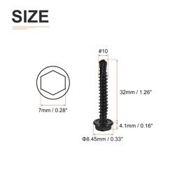 DTGN #8x1-1/4" Hex Washer Head Self Drilling Screws - 100Pack - Good for Machine - 410 Stainless Steel Black Oxide - Self Tapping Sheet Metal Screws