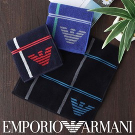 Emporio Armani 02340024 Tattersole Pattern, 100% Cotton, Mini Towel, Hand Towel, Handkerchief, Brand, Men's, Gift (68. Navy)