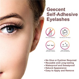 Geecent Self Adhesive Eyelashes, No Glue Needed & Natural Look False Lashes Extensions, Reusable Self Adhesive Lashes, Waterproof Wispy Fluffy Lashes (3 Pairs)