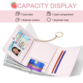 Modacarry Small Cute Wallet with Strawberry Coquette Bow Print ID Credit Card Holder for Women Girls (PINK)