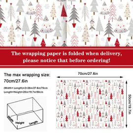 JarThenaAMCS 12 Sheet Christmas Wrapping Paper -Not Roll- Gray Red Paid Xmas Tree Gift Wrap Paper Folded Flat Craft Paper for Christmas Holiday Party, 19.7 x 27.6 Inch