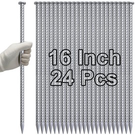 VVOKGO 16 Inch Rebar Stakes Metal Asphalt Anchoring Spikes Ground (24pcs), 1/2 Inch Diameter Galvanized Landscape Anchors Heavy Duty for Speed Bump, Handicap Threshold Ramps, Parking Limits Curb, Tarp