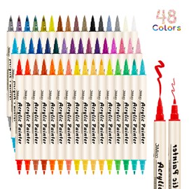 FUMILE 48 Colors Dual Tip Acrylic Paint Pens,Paint Markers With Extra Fine Tip and Brush Tip for Wood, Rock, Plastic, Glass, Ceramic, Canvas, Paper.Paint Markers for DIY Craft and Mother's Day Gifts