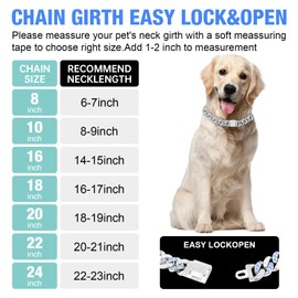 Dog Chain Silver Cuban Collars,Walking Silver Dog Metal Chain Choke Collar with Design Secure Buckle,Pet Cuban Crystal Collar Necklace Accessories for Small Medium Large Dogs Cats (sliver-blue, 8inch)