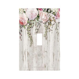 Pink Roses Blossoming 1 Gang Wall Plate Floral Rustic Single Toggle Light Switch Cover Decorative Wallplate Wood Device Electric Faceplate for Farmhouse Home Country Decor Art Mid Size