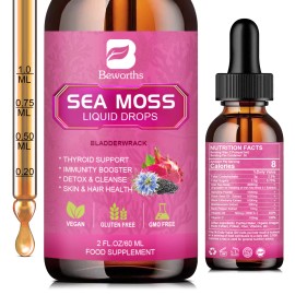 B Beworths 1x Organic Sea Moss Drops - Irish Sea Moss Bladderwrack  with Black Seed Oil