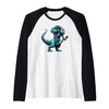 Dancing Tyrannosaurus Rex with Headphone Raglan Baseball Tee