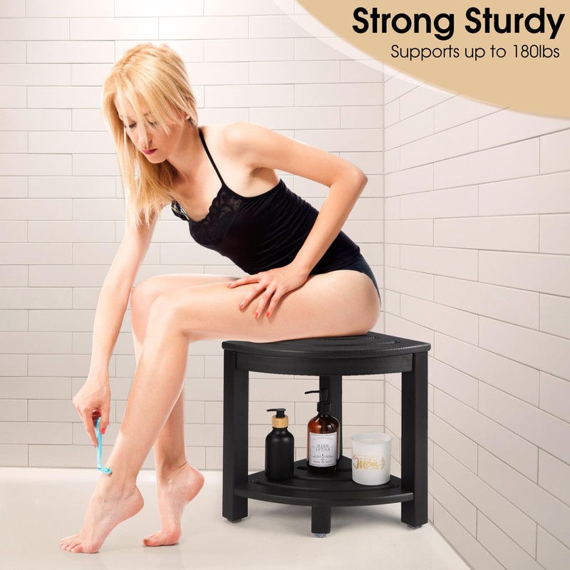 Apolimi HDPE Corner Shower Stool,Shower Bench Seat with Storage Shelf