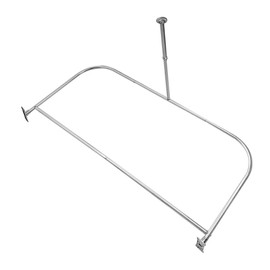 60 x 25 in. Rustproof Aluminum D Shape Shower Rod w/Ceiling Support for Freestanding Tubs, Chrome