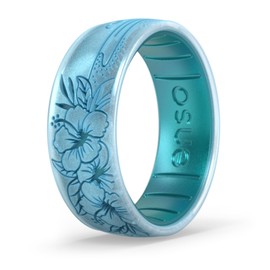 Enso Rings Etched Coastal Silicone Rings - Comfortable and Flexible Design - Hibiscus Beach - Size 7