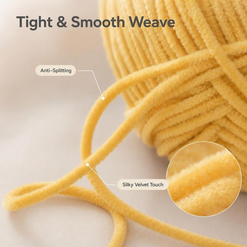 Jaciensh Soft Chenille Crochet Yarn, 6x50g Fluffy Plush Knitting Wool,