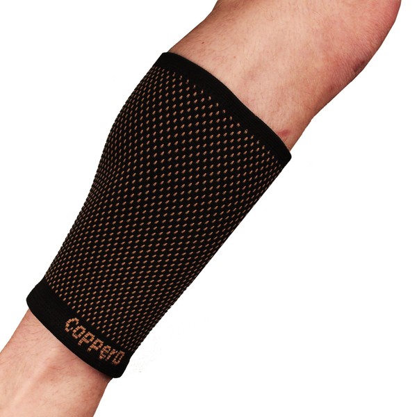 Copper D Copper Compression Calf Sleeve - Rayon from Bamboo Charcoal Copper Infused Calf Support Brace - Size Large - Extra Large - Black Partial Copper Dots - 1 Pack