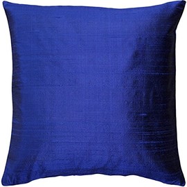 Sankara 100% Natural Dupioni Fine Silk Decorative Throw Pillow with Insert Included, Ink Blue, 18 X 18 (12+ Colors)