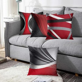 DILOXNSU Cushion Cover 40 x 40 cm Red Grey Black Set of 4 Soft Decorative Cushion Covers Modern Cuddly Decorative Cushion Cover Couch Cushion Geometric Sofa Cushion Cover Decorative Cushion Living