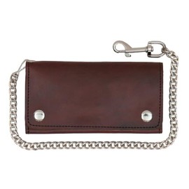 Hot Leathers WLC2018 Men's 7" Crazy Horse Brown Leather Tri-Fold Biker Wallet w/ 13 Card Slots and Swivel Trigger Clip - 7 Inch