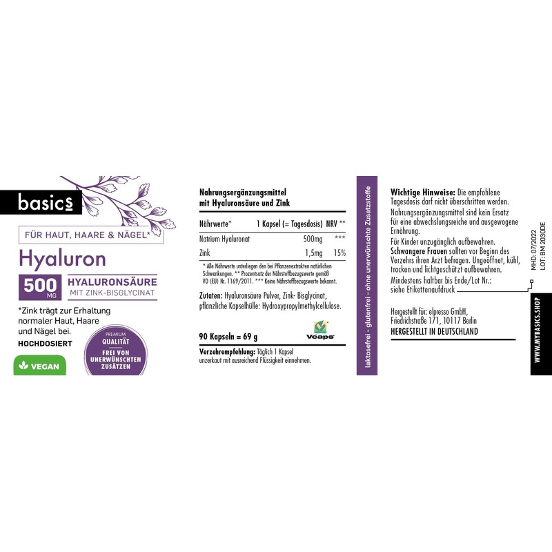 basics Hyaluronic Acid Capsules – High Dose 500-700 kDa Plus