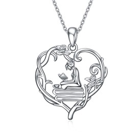 YFN 925 Sterling Silver Book Lover Necklace Reading Woman Pendant Graduation Gift Jewelry