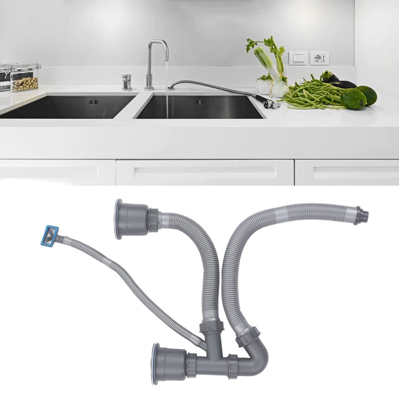 Drain Kit for Kitchen Sink, Expandable Flexible Double Hose Drain