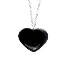 TGH Natural Heart Crystals Pendant Necklace, Heart Pendant Necklace for Women, 20 inches (18 + 2 Inch extender) Adjustable Silver Plated Chain, Christmas Gift (Black Tourmaline)