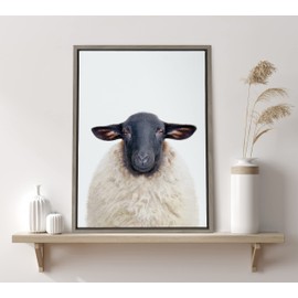 Kate and Laurel Sylvie Dorper Sheep Framed Canvas Wall Art by Amy Peterson Art Studio, 18x24 Gray, Modern Farm Animal Portrait Art for Wall
