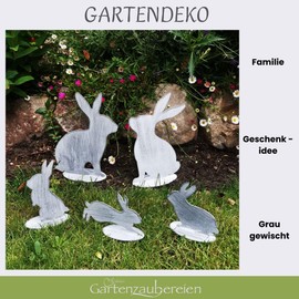 Storm's Gartenzaubereien Rabbit Metal Decoration, 5-Piece Rabbit Family, Stylish Easter Decoration for Garden and Table, Fashionable Grey, Metal, Shabby Look