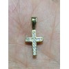 14k Gold Italian Cross with Round Cubic Zirconia Pendant