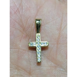 14k Gold Italian Cross with Round Cubic Zirconia Pendant