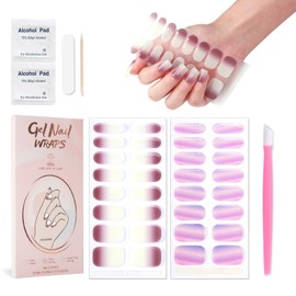 JERCLITY 2 Sheets 32pcs Semi Cured Gel Nail Strips, Gel Nail Wraps Needed LED Lamp to Cured, Ease to Use and Removal, 2 Prep Pads,1 Nail File,1 Wooden Cuticle Stick(Lavender Purple+Transparent)