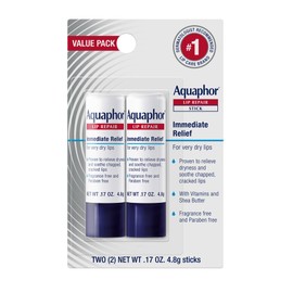 Aquaphor Lip Repair Stick, Moisturizing Lip Balm Pack, Relieves Dryness, 0.17 Oz Stick, Pack of 2