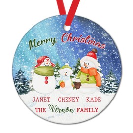 Custom Christmas Snowman Family Christmas Ornament for Kids Winter Tree Snowing Christmas Decorations for Tree New Year Gift Ceramic Xmas Tree Hanging Pendant Keepsake