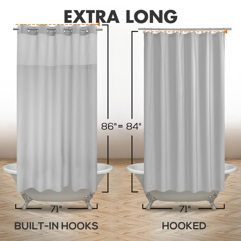 Extra Long No Hook Slub Textured Shower Curtain with Snap-in
