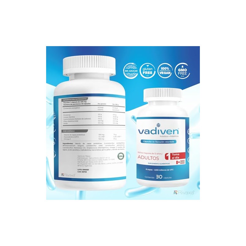 Probiticos Prebiticos Omega 3 Mezcla probitica de 6 cepas y