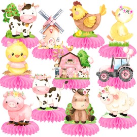 11Pcs Pink Farm Animals Honeycomb Centerpieces Farm Theme Party Table Centerpieces Barnyard Party Honeycomb Decorations Farm Birthday Party Table Decorations for Farm Theme Baby Shower Supplies