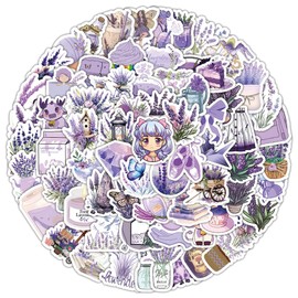 100PCS Lavender Sticker, Small Sized Cute Purple Floral Stickers Packs for Water Bottles, Laptops, Suitcases, Skateboards, Guitars, Vinyl Waterproof Flowers Decals for Adults