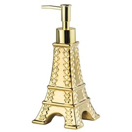 Bathroom Soap Dispenser Eiffel Tower Shape Decor, 7oz Cute Parisian Touch Ceramic Refillable Pump Dispenser Bottle for Modern Kitchen Decor, Gold Color