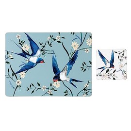 Set of 4 (8 pc) Flying Home Birds Placemat & Coaster Set, Cork Backed Placemats & Coasters, & Kitchen Protector Mats for Decoration, Heat-Resistant Coating