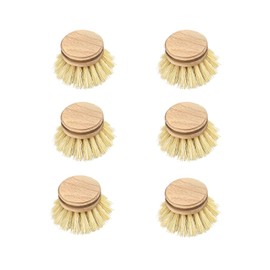 Set of 6 Washing Up Brush Heads, Wooden Washing Up Brushes, Replacement Heads. Sustainable Brush Heads Made of Certified Beech Wood and Natural Fibre Plant Bristles. Durable, Practical and CO²