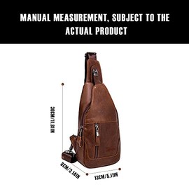 Leathario Chest Bag Shoulder Bag Men Genuine Leather Shoulder Bag Sports Bag Casual Backpack Leather, Brown 236 New