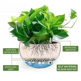 Dexceder 10.5 Inch Large Self Watering Hanging Planters Indoor Outdoor, Thickened Hanging Basket Flower Plant Pot with Water Level Indicator (Gray)