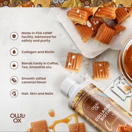 Collagen Coffee Creamer with Biotin by Owl & Ox | Healthy Hair, Skin and Nails | Liquid Blend, Gluten Free, Sugar Free, Dairy Free, & Keto Friendly | Salted Caramel | 30 Servings